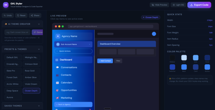 GHL Styler - Customize your Highlevel dashboard colors and style