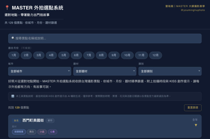 第一個AI工具送給你們：MASTER 外拍選點系統