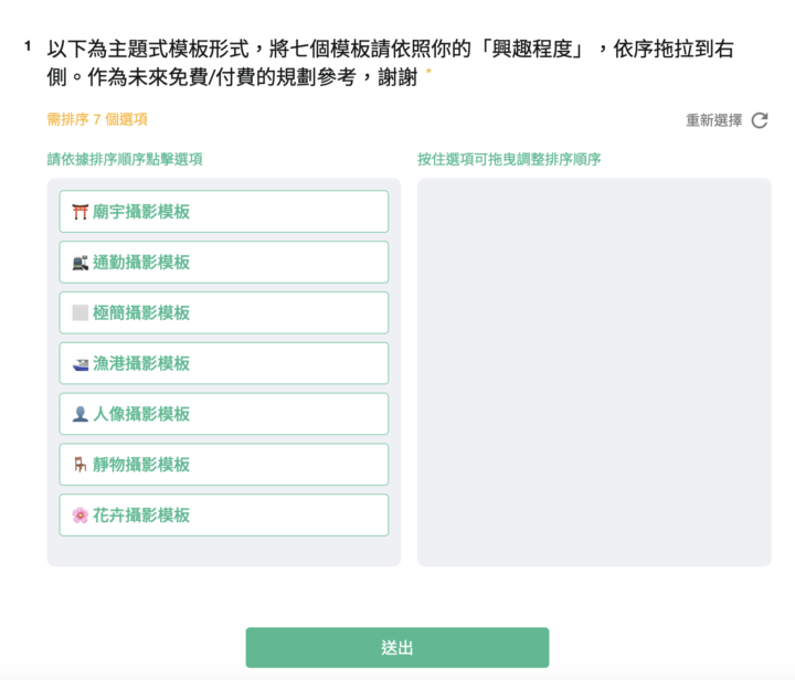 [調查] 主題式模板興趣度排序問卷