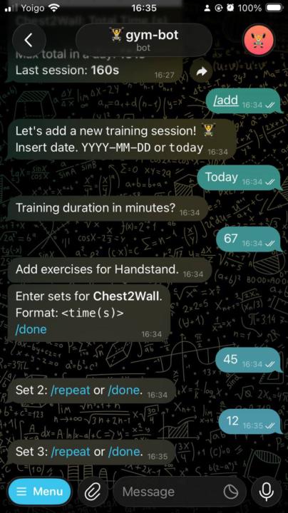 Registro de entrenamiento con bot de Telegram