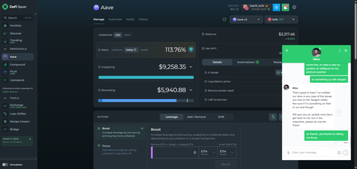 FYI Tangem Connection with DefiSaver