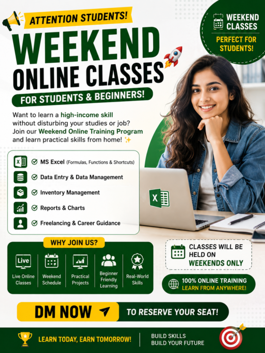 🎓 WEEKEND ONLINE CLASSES FOR STUDENTS & BEGINNERS! 🚀