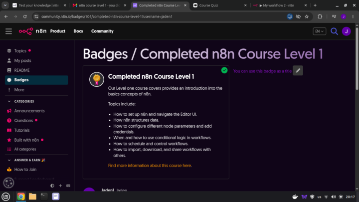 Completed n8n Course Level 1