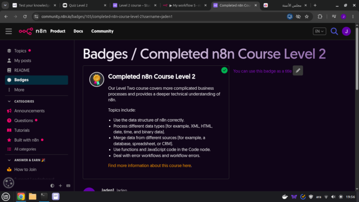 Completed n8n Course Level 2
