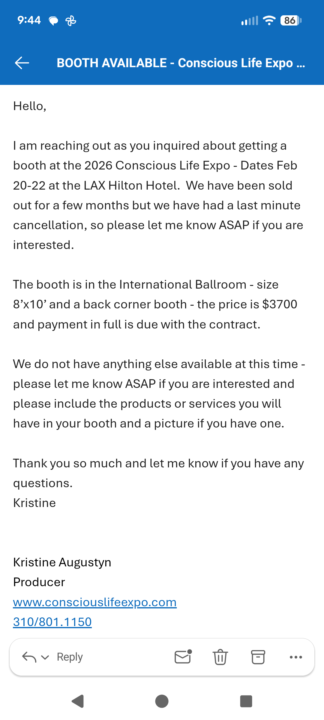 Calling in sponsorship for Conscious Life Expo