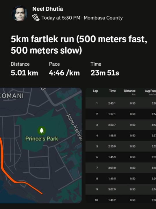 5km fartlek run 