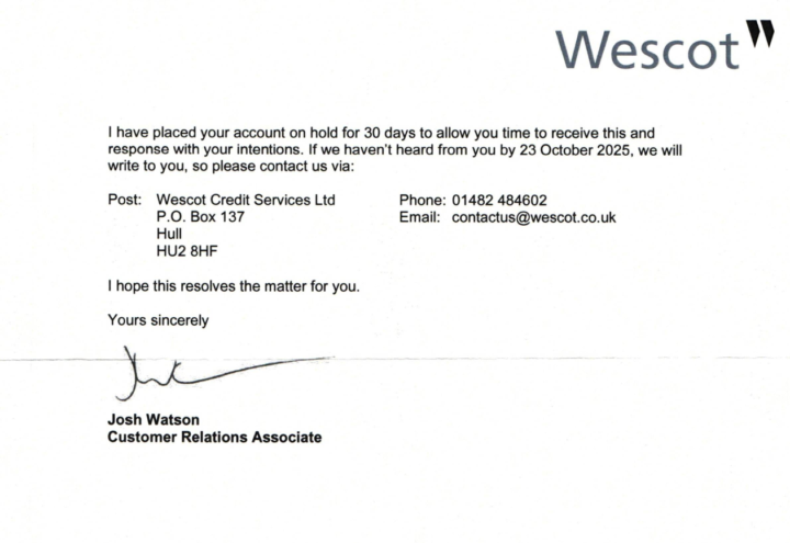 Wescot Response (Barclays Credit Card)