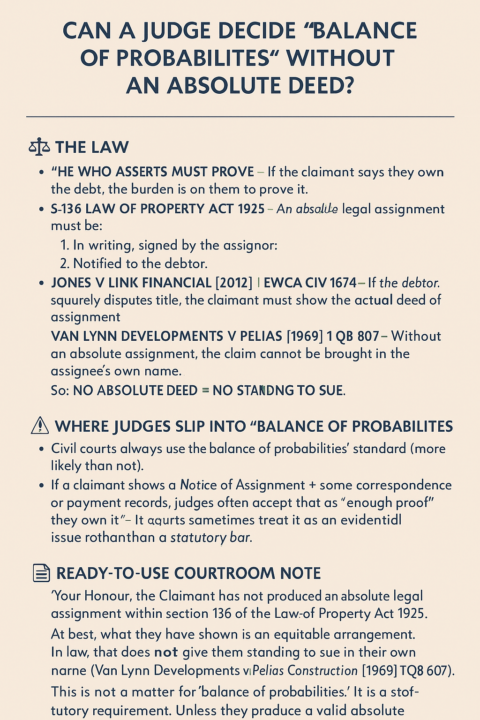 He who Asserts, must Prove! & s.136 of the Law of Property Act 1925