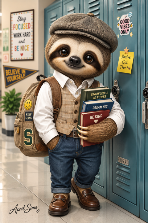 Prompt of the Day:  Cute Kawaii School Sloth