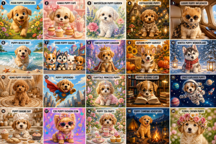 🐶 Puppy Perfection: 20 Whimsical AI Art Prompts