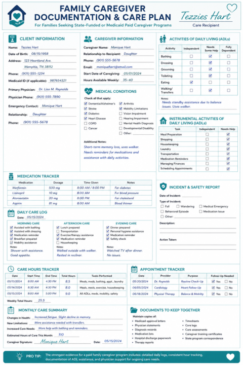 Family Caregiver Documentation & Care Plan 
