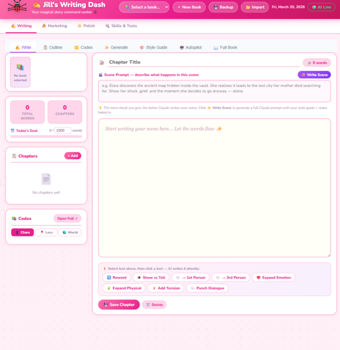 Jill's Custom Writing Dashboard