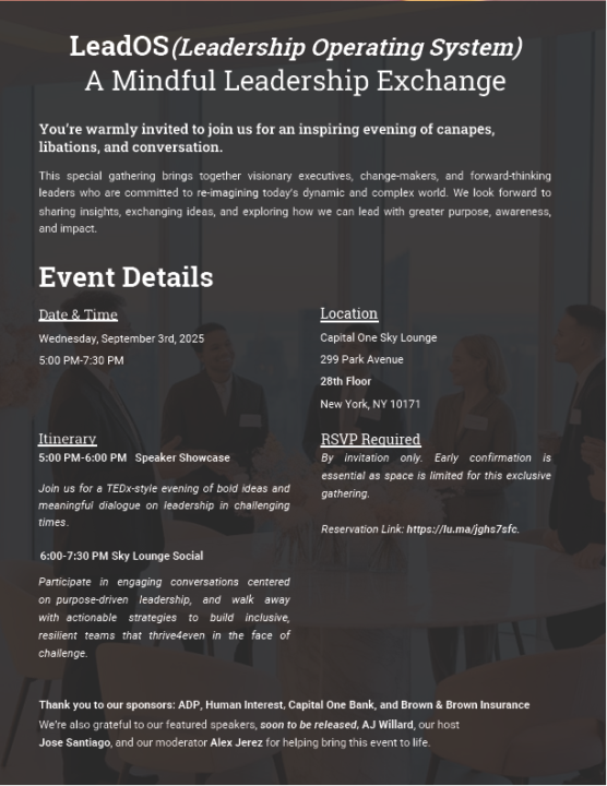 Next NYC Event on Sept. 3rd