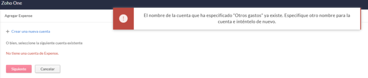 Error al crear cuenta de Zoho Expense
