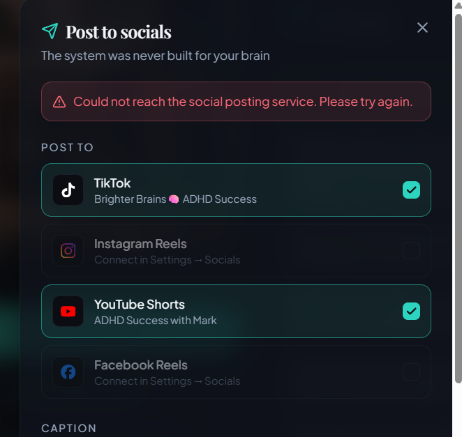 Unable to post to socials