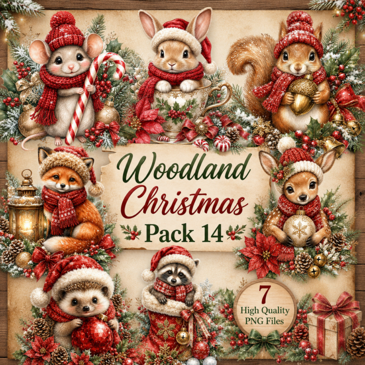 Christmas Farmhouse Woodland Animals Clipart Activity Day 1