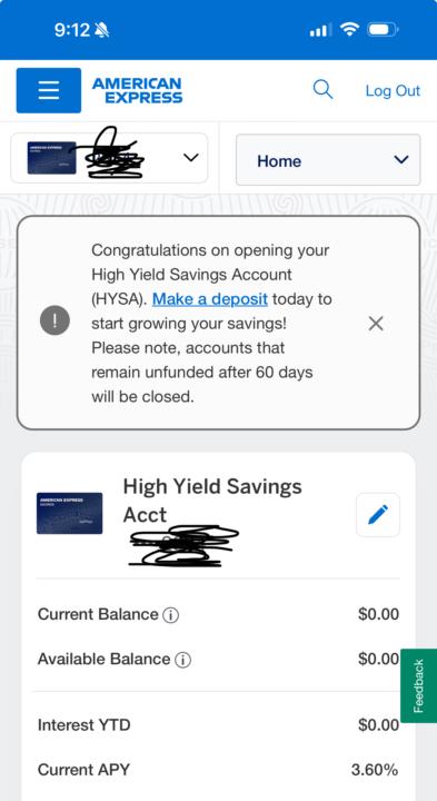 High yield savings account AMEX