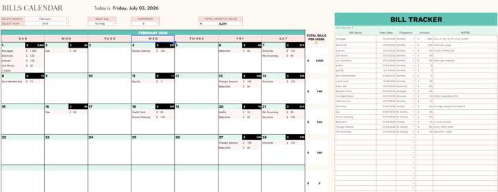 FINANCIAL CALANDER SPREADSHEET-FREEBIE FRIDAY