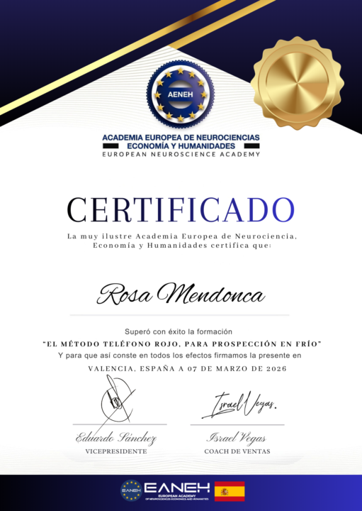 CERTIFICADO de la ACADEMIA EUROPEA DE NEUROCIENCIA, ECONOMÍA Y HUMANIDADES para