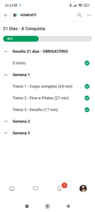 1 semana concluída com sucesso 