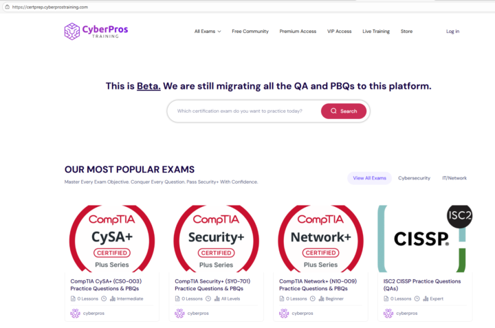 Introducing: The NEW Cyber Pros FREE CertPrep Platform! 🎉