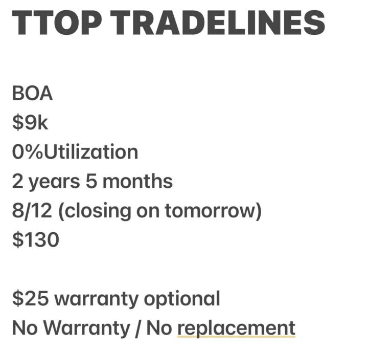 NEW TRADELINE vendor available 