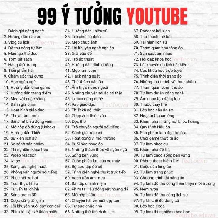 🔥 99 Ý TƯỞNG YOUTUBE – KHÔNG BAO GIỜ HẾT CONTENT!