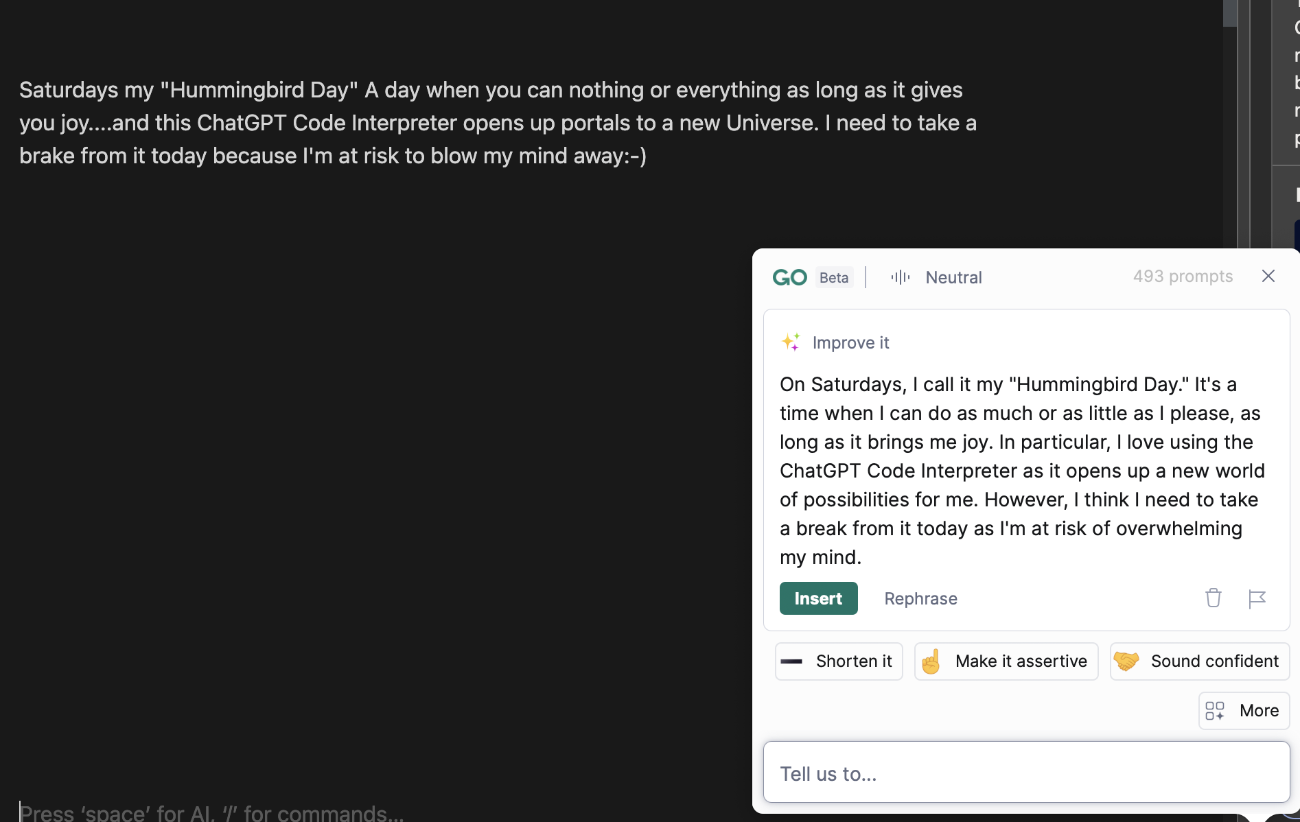 Grammarly ai writer chatgpt users