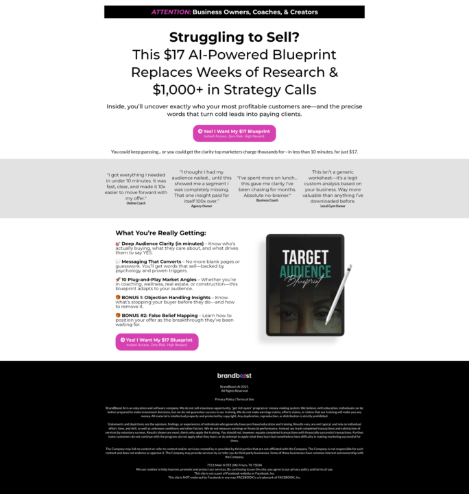 Low Ticket Landing Page Feedback