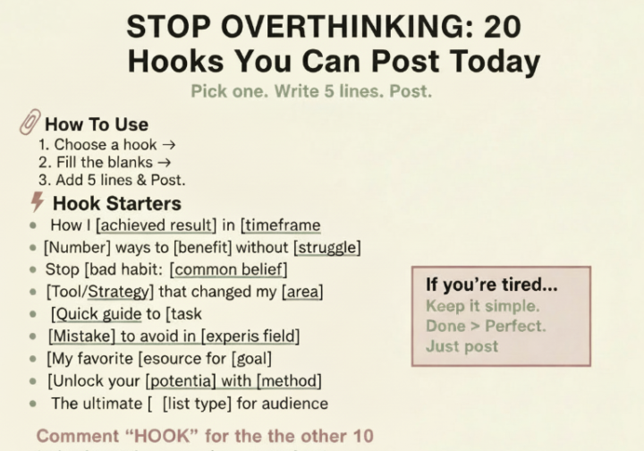 STOP OVERTHINKING: Hooks You Can Post Today 🪝