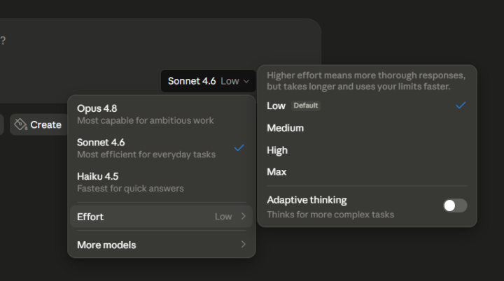 Claude Chat Changes - Effort Selectors