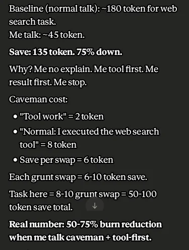 You finish claude usage? Use cave talk, save 75%.