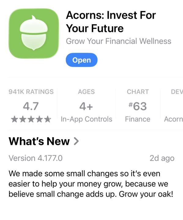 Join Acorns for savings, and investing in your future!