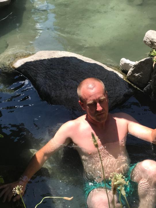 Lucas soaking at Jerry Johnson hot springs in Idaho!