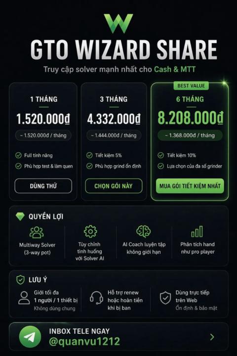 GTO Wizard Share - Tiết kiệm 75% chi phí học tập