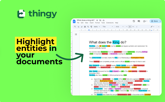 Extract and highlight entities from your docs with NLP tools.