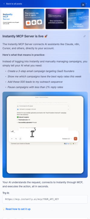 Instantly MCP (Model Context Protocol) Server is live! 🚀 