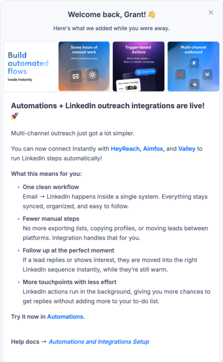 Instantly Automations + LinkedIn outreach integrations are live!