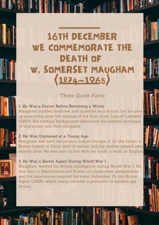 16th December we commemorate the death of  Somerset Maugham
