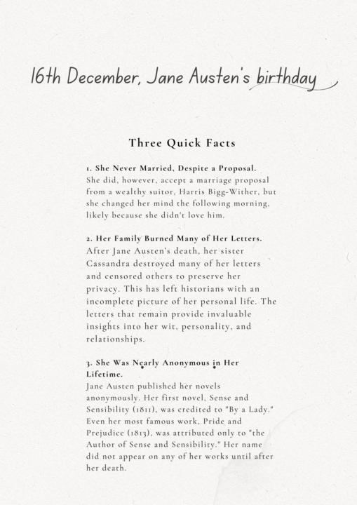 16th December, Jane Austen's birthday