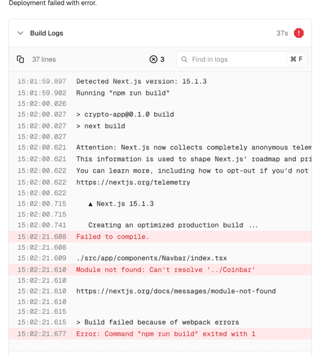 VERCEL DEPLOYMENT ERROR