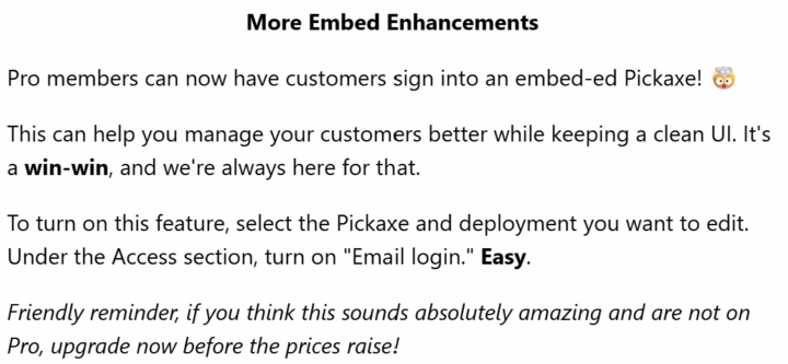 Happy Monday! And Pickaxe New Feature & Prices!