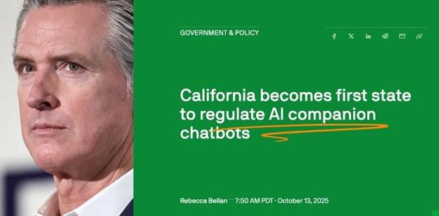 FYI - California signs law (SB 243) regulating AI companion chatbots