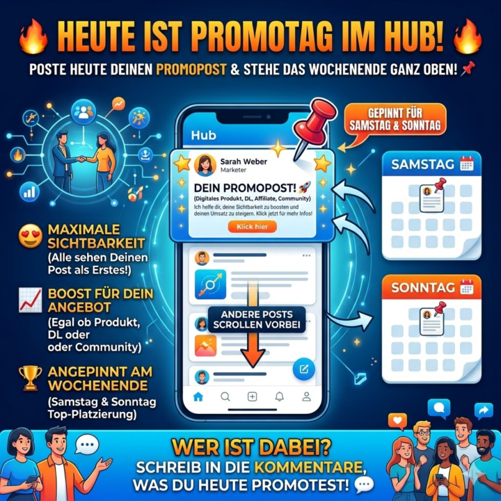 🔥 Heute ist Promotag – Dein Post kann das ganze Wochenende ganz oben stehen! 🔥