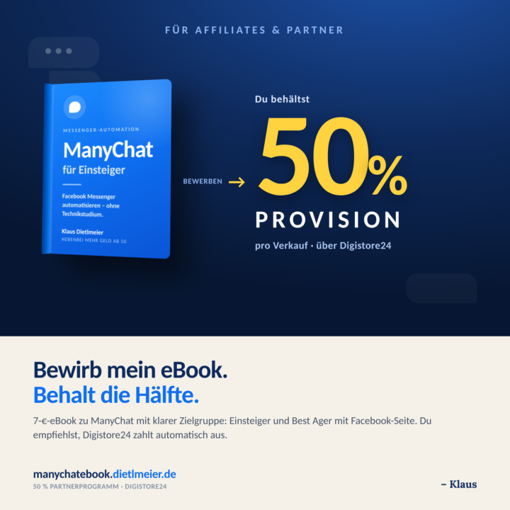 📘 „ManyChat für Einsteiger” – und für Affiliates: 50 % Provision
