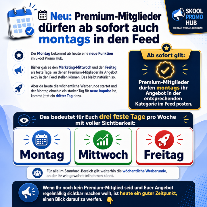 🗓️ Neu: Premium-Mitglieder dürfen ab sofort auch montags in den Feed