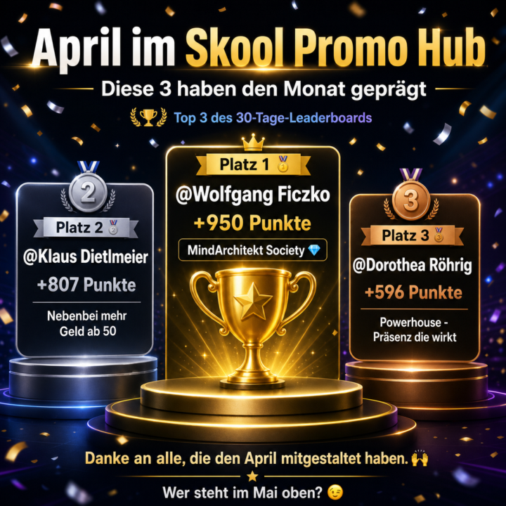 Das war der April im Skool Promo Hub! 🏆 Diese 3 haben den Monat geprägt