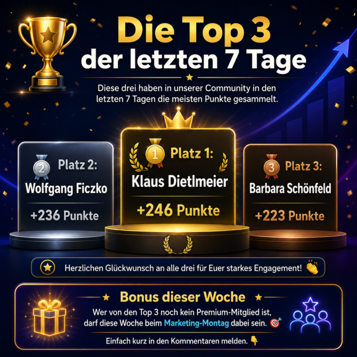 🏆 Die Top 3 der letzten 7 Tage stehen fest.
