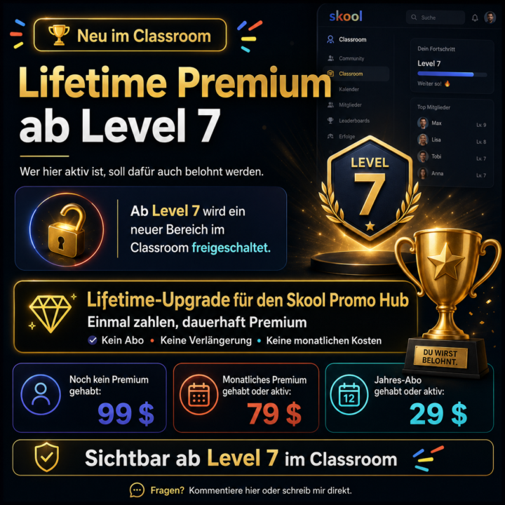 🏆 Neu im Classroom: Lifetime Premium ab Level 7