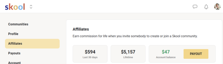 Skool: 5000$US en commission d'affiliation 